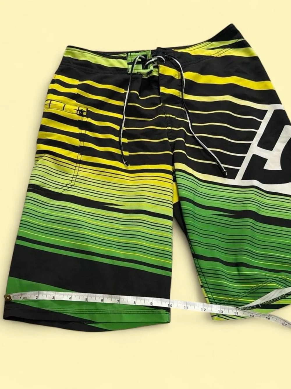 Y2k DC Men's Green & Yellow Striped Swim Trunks